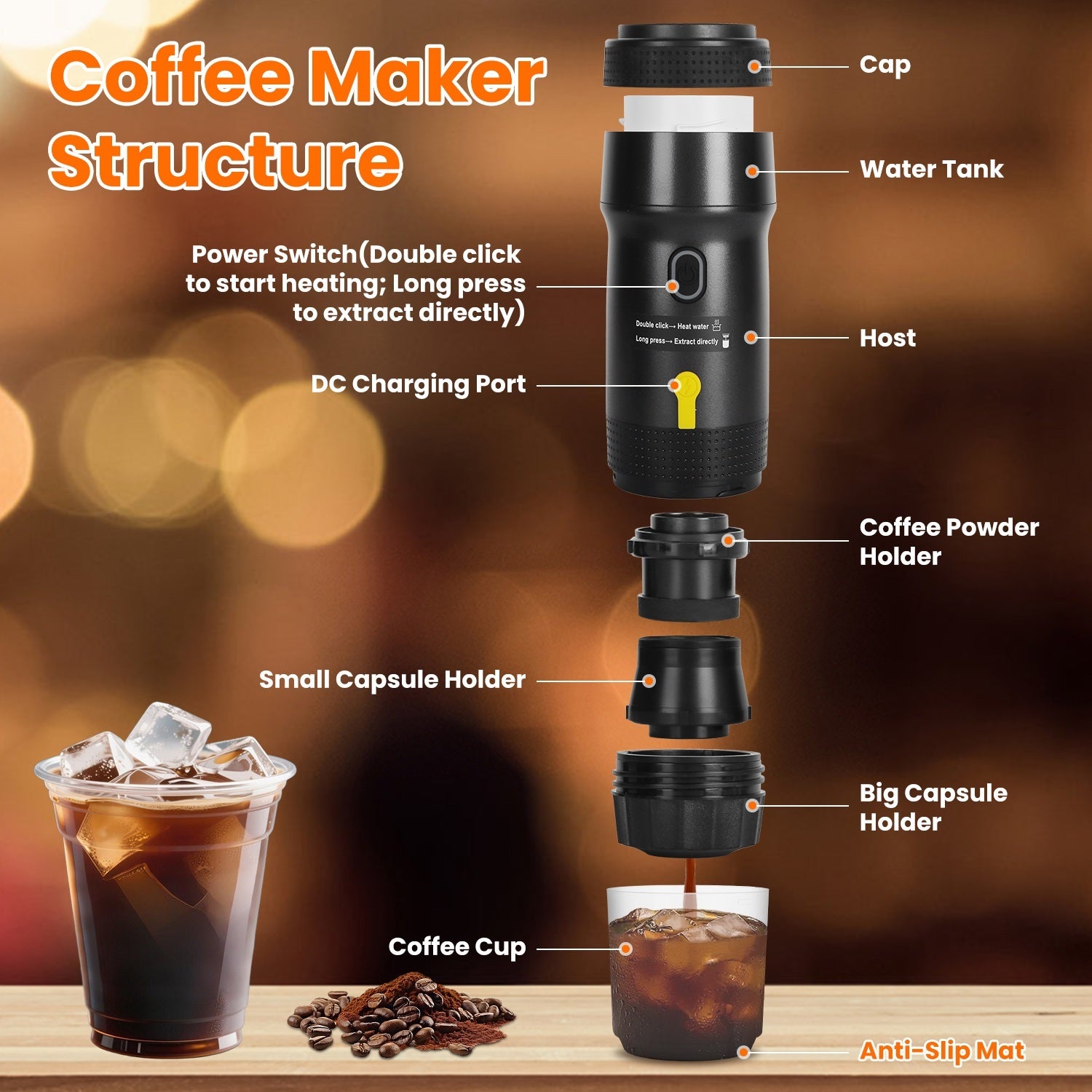 Portable Cordless Espresso Maker for Car, Camping, Office